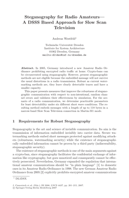Steganography for Radio Amateurs— a DSSS Based Approach for Slow Scan Television