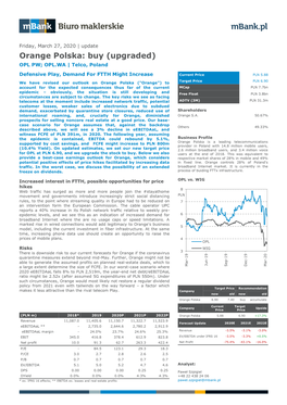 Orange Polska: Buy (Upgraded) OPL PW; OPL.WA | Telco, Poland