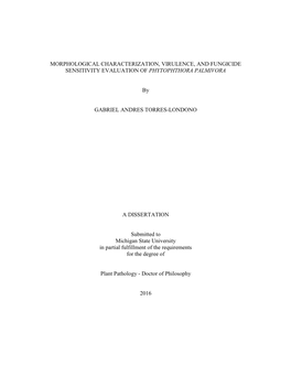 MORPHOLOGICAL CHARACTERIZATION, VIRULENCE, and FUNGICIDE SENSITIVITY EVALUATION of PHYTOPHTHORA PALMIVORA by GABRIEL ANDRES TORR