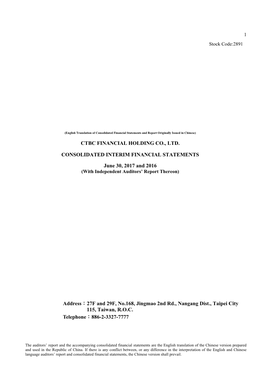 Ctbc Financial Holding Co., Ltd. Consolidated