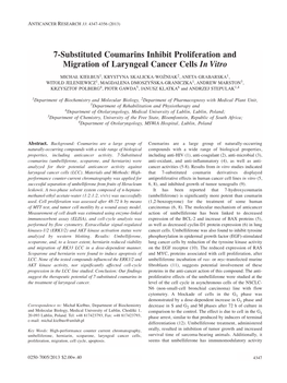 7-Substituted Coumarins Inhibit Proliferation and Migration of Laryngeal Cancer Cells in Vitro