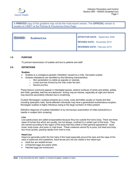 IS0400: Scabies/Lice REVISED DATE: November 2010