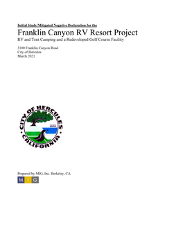 Franklin Canyon RV Resort Project RV and Tent Camping and a Redeveloped Golf Course Facility