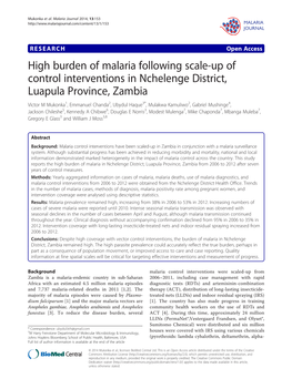 High Burden of Malaria Following Scale-Up of Control Interventions In