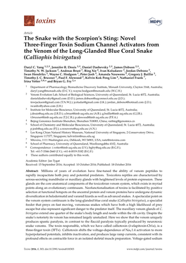 Novel Three-Finger Toxin Sodium Channel Activators from the Venom of the Long-Glanded Blue Coral Snake (Calliophis Bivirgatus)