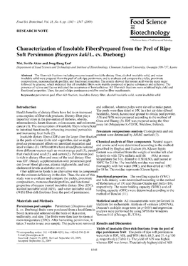 Characterization of Insoluble Fibers Prepared from the Peel of Ripe Soft Persimmon (Diospyros Kaki L