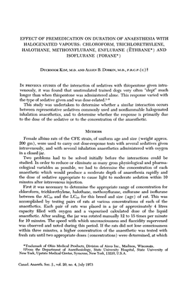 Effect of Premedication on Duration of Anaesthesia with Halogenated