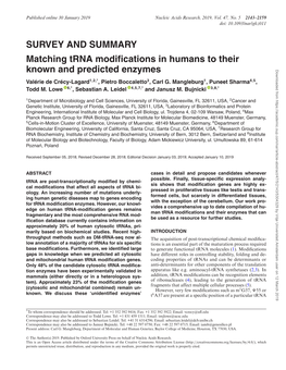 SURVEY and SUMMARY Matching Trna Modifications In