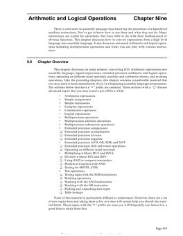 Arithmetic and Logical Operations Chapter Nine