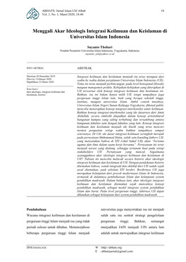 Menggali Akar Ideologis Integrasi Keilmuan Dan Keislaman Di Universitas Islam Indonesia