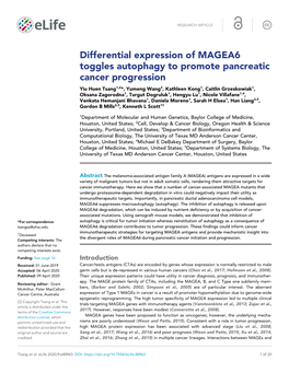 Differential Expression of MAGEA6 Toggles Autophagy to Promote