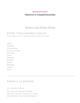 Shakes and Malts Menu