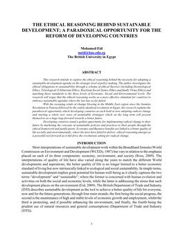 The Ethical Reasoning Behind Sustainable Development; a Paradoxical Opportunity for the Reform of Developing Countries