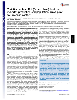 Easter Island) Land Use Indicates Production and Population Peaks Prior to European Contact Christopher M