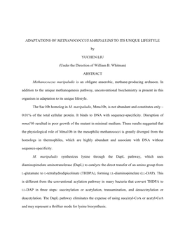 Adaptations of Methanococcus Maripaludis to Its Unique Lifestyle