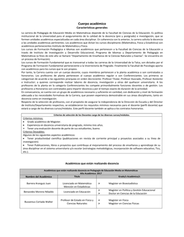 Cuerpo Académico Características Generales La Carrera De Pedagogía De Educación Media En Matemáticas Depende De La Facultad De Ciencias De La Educación