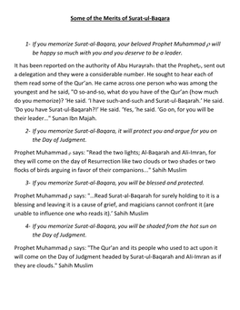 Merits of Surah Al Baqarah