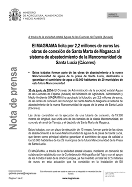 14.06.30 Licitación Conexiones Santa Marta Magasca, Cáceres