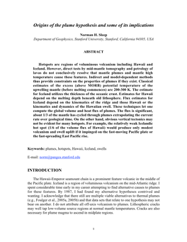 Origins of the Plume Hypothesis and Some of Its Implications