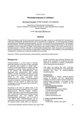 Photodermatoses in Children