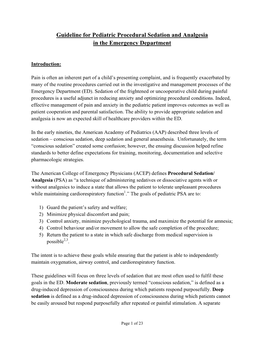 Guideline for Pediatric Procedural Sedation and Analgesia in the Emergency Department