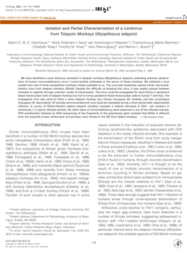 Isolation and Partial Characterization of a Lentivirus from Talapoin Monkeys (Myopithecus Talapoin)