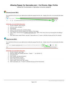 Allowing Popups for Xpressdox.Com – for Chrome, Edge, Firefox (Allows the Preview Button in Xpressdox to Function Properly)