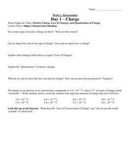 Charge Watch Edpuzzle Video: Electric Charge, Law of Charges, and Quantization of Charge Lecture Notes