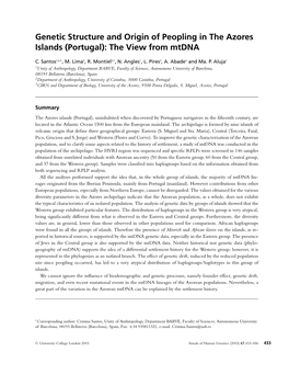 Genetic Structure and Origin of Peopling in the Azores Islands (Portugal): the View from Mtdna