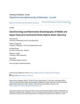 Geochronology and Mammalian Biostratigraphy of Middle and Upper Paleocene Continental Strata, Bighorn Basin, Wyoming