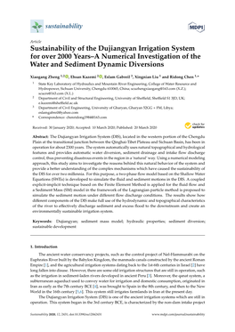 Sustainability of the Dujiangyan Irrigation System for Over 2000 Years–A Numerical Investigation of the Water and Sediment Dynamic Diversions