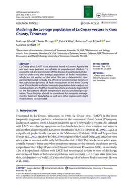 Modeling the Average Population of La Crosse Vectors in Knox County, Tennessee