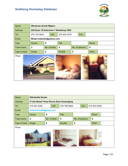 Sedibeng Homestay Database