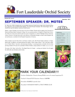 September 2012 SEPTEMBER SPEAKER: DR