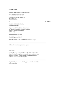 UNPUBLISHED UNITED STATES COURT of APPEALS for the FOURTH CIRCUIT UNITED STATES of AMERICA, Plaintiff-Appellee, V. No. 96-4018 C