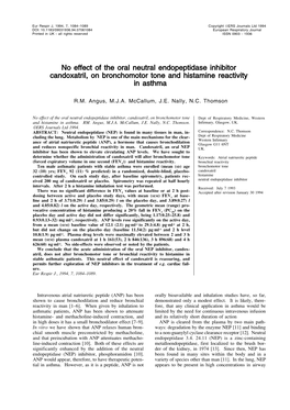 No Effect of the Oral Neutral Endopeptidase Inhibitor Candoxatril, on Bronchomotor Tone and Histamine Reactivity in Asthma