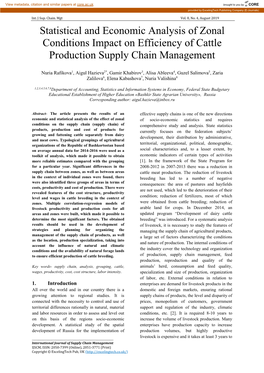 Statistical and Economic Analysis of Zonal Conditions Impact on Efficiency of Cattle Production Supply Chain Management