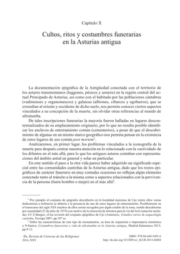 Cultos, Ritos Y Costumbres Funerarias En La Asturias Antigua