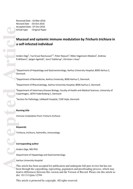 Mucosal and Systemic Immune Modulation by Trichuris Trichiura in a Self‐Infected Individual