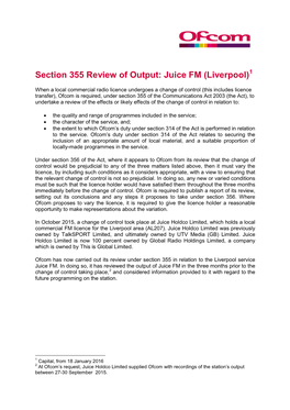 Section 355 Review of Output: Juice FM (Liverpool)1