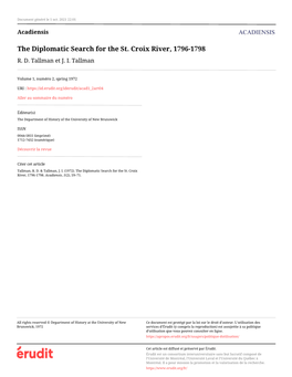The Diplomatic Search for the St. Croix River, 1796-1798 R
