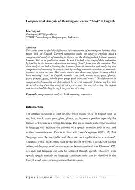 Componential Analysis of Meaning on Lexeme “Look” in English