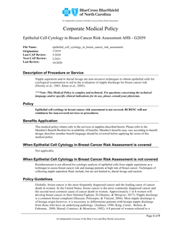 Epithelial Cell Cytology in Breast Cancer Risk Assessment AHS - G2059