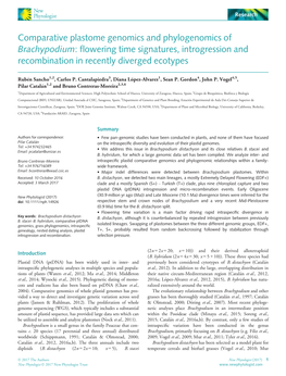 Comparative Plastome Genomics and Phylogenomics of Brachypodium: ﬂowering Time Signatures, Introgression and Recombination in Recently Diverged Ecotypes