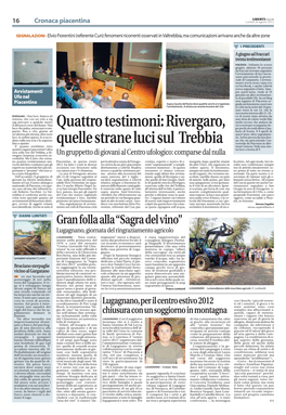 Quattro Testimoni:Rivergaro, Quelle Strane Luci Sul Trebbia