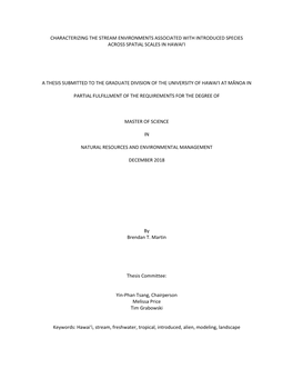 Characterizing the Stream Environments Associated with Introduced Species Across Spatial Scales in Hawai‘I