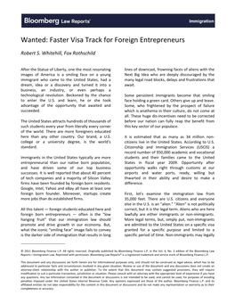 Faster Visa Track for Foreign Entrepreneurs