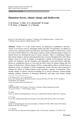 Plantation Forests, Climate Change and Biodiversity