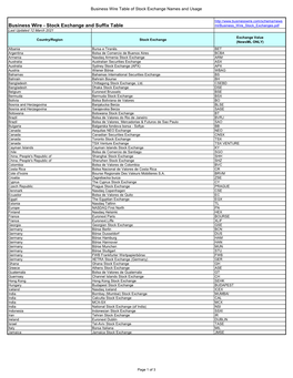 Stock Exchange and Suffix Table Ml/Business Wire Stock Exchanges.Pdf Last Updated 12 March 2021