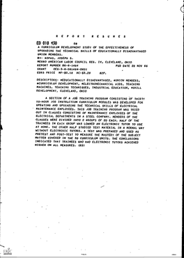 El/ 010 130 08 a CURRICULUM DEVELOPMENT STUDY of the EFFECTIVENESS of UPGRADING the TECHNICAL SKILLS of EDUCATIONALLY DISADVANTAGED UNION MEMBERS